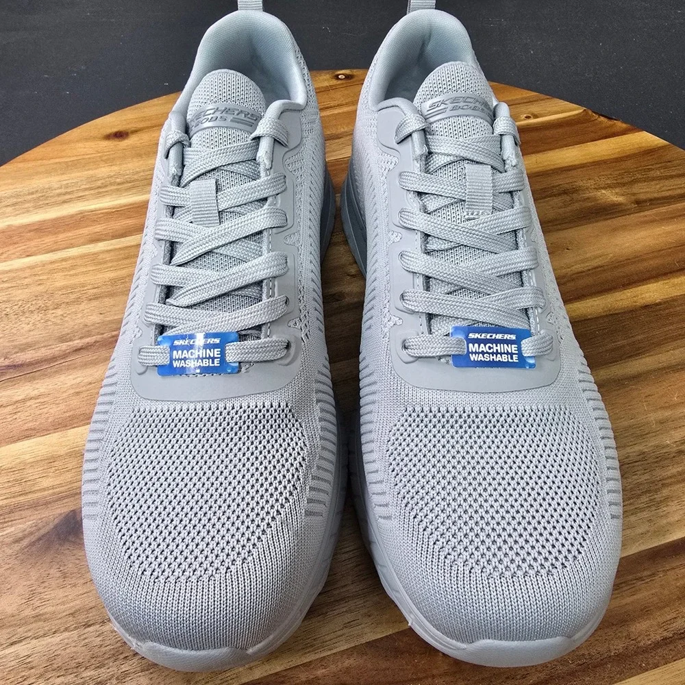 Skechers Bobs Squad Chaos Face Off Womens 10 Wide Light Gray‎ Vegan Memory Foam